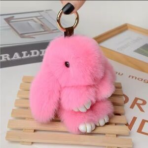 NEW Pink Fur Bunny Bag Charm / Keychain